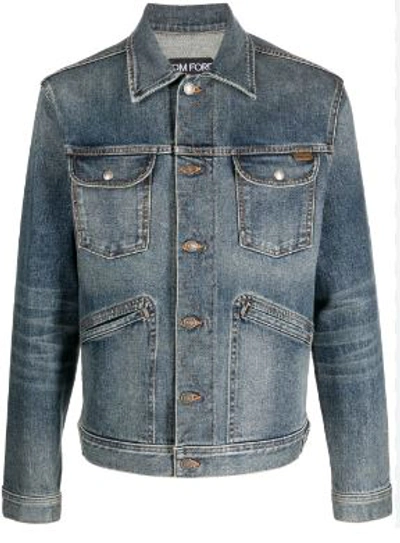 Tom Ford Logo Patch Buttoned Denim Jacket In Blue