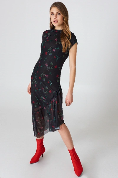 Na-kd One Sleeve Mesh Dress - Black,multicolor In Black/flower Print