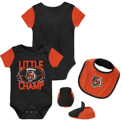 Outerstuff Babies' Newborn & Infant Black/orange Cincinnati Bengals Little Champ Three-piece Bodysuit Bib & Booties Set