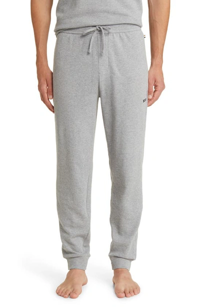 Hugo Boss Waffle Cotton Blend Pajama Joggers In Grey