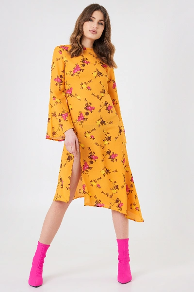 Na-kd High Slit Asymmetric Midi Dress - Multicolor In Orange Floral