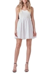 Endless Rose Contrast Back Bow Poplin A-line Dress In Ivory/black