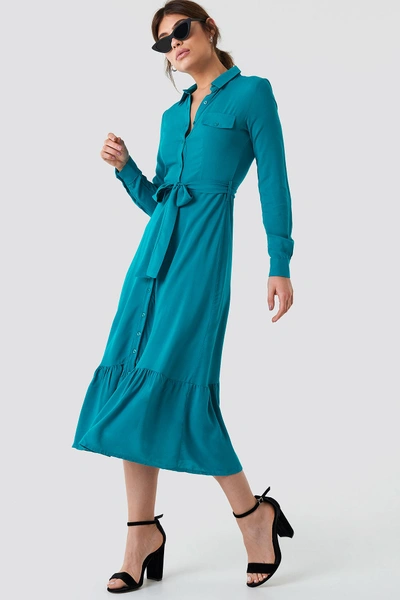 Trendyol Ruffle Bottom Shirt Dress - Blue,turquoise