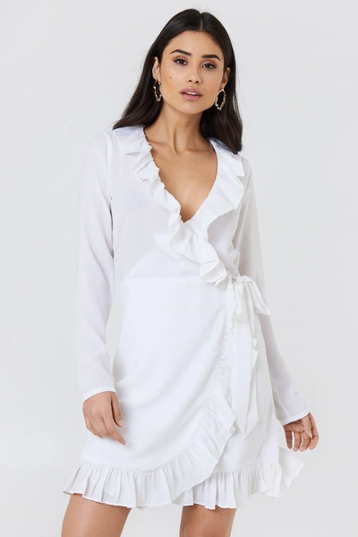 Na-kd Long Sleeve Wrap Frill Dress - White
