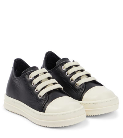 Rick Owens Baby Leather Trainers In Black/milk/milk