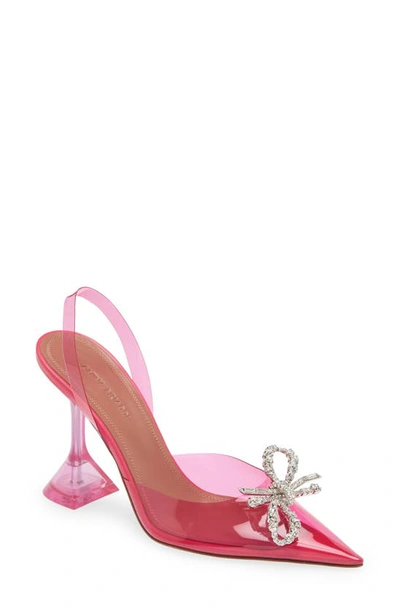 Amina Muaddi Rosie Glass Pointed Toe Slingback Pump In Pvc Louts Pink/ Crystal