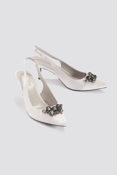 Na-kd Dark Embellished Kitten Heel Pumps White In Silver
