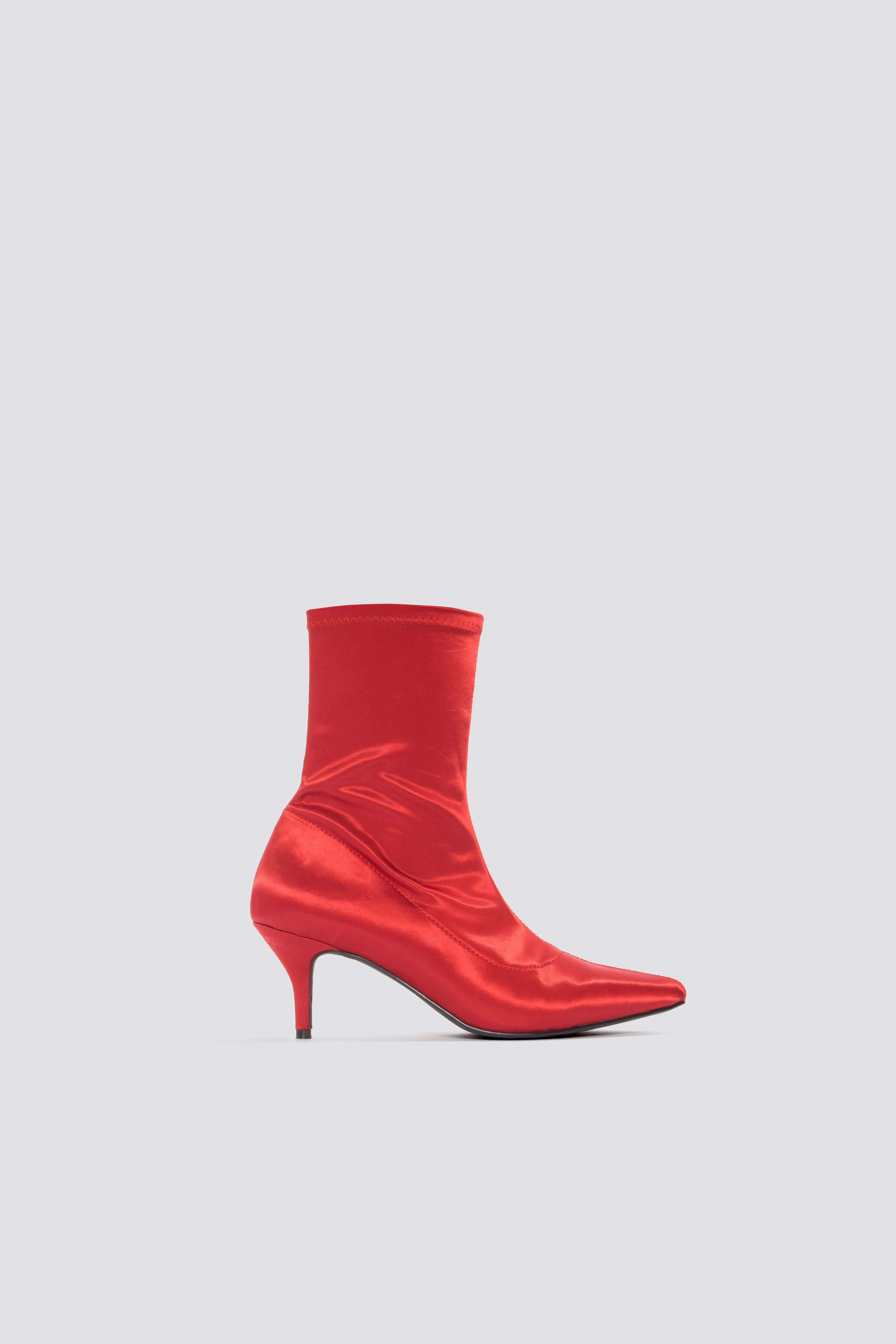 red kitten heel sock boots