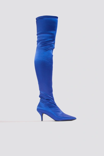Na-kd Knee High Satin Sock Boot Blue In Cobalt
