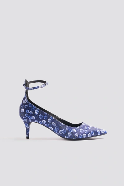 Na-kd Satin Ankle Strap Pumps Blue In Small Blue Flowers