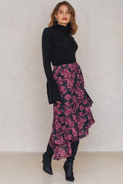 Na-kd Bottom Frill Midi Skirt Multicolor In Black/burgundy