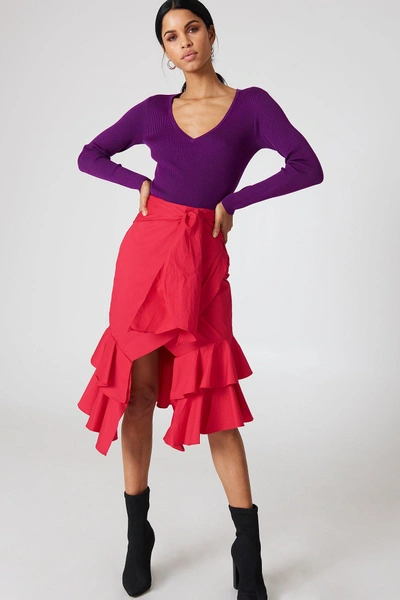 Hot & Delicious Solid Tie Ruffle Skirt - Red