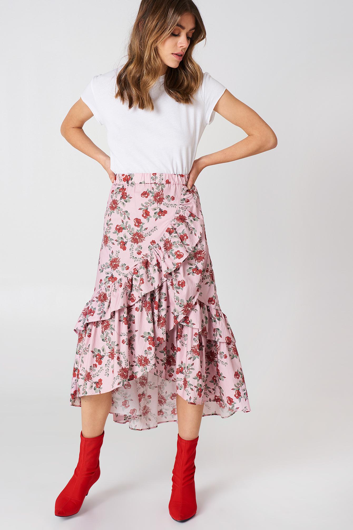Na-kd Overlap Maxi Frill Skirt Multicolor In Pink Flower | ModeSens