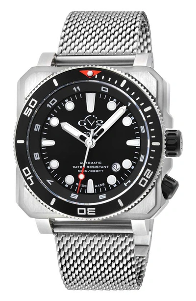 Gv2 Xo Submarine Swiss Automatic Mesh Strap Watch, 44mm In Silver