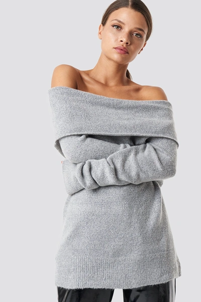 Na-kd Offshoulder Folded Wide Sweater Blue In Lt Greymelange