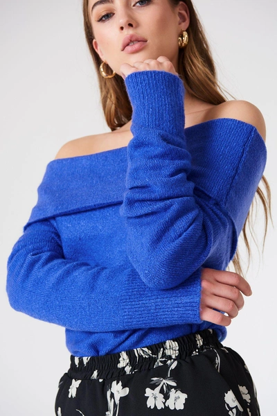 Na-kd Offshoulder Folded Wide Sweater - Blue In Cobalt
