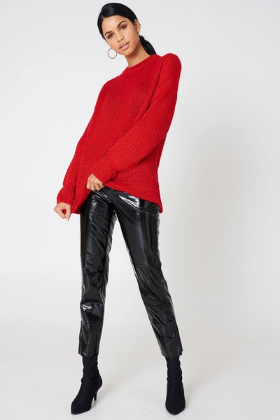 Hot & Delicious Knit Solid Oversized Sweater - Red