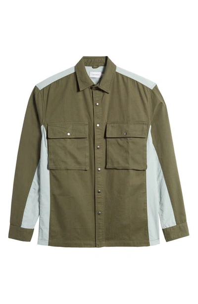 Topman Colorblock Cotton Twill Shirt In Khaki