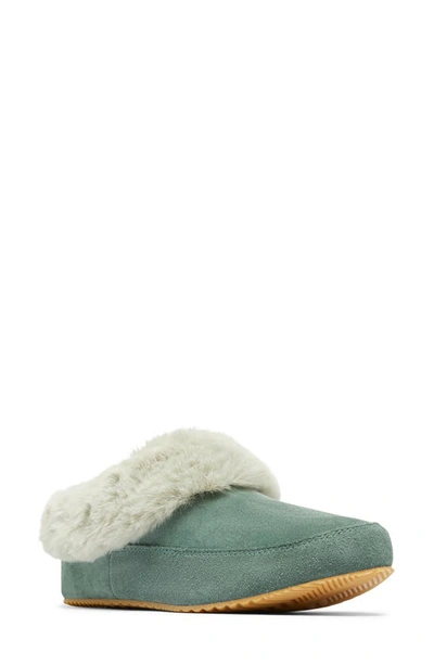 Sorel Go Coffee Run Faux Fur Slipper In Pond/ Pixel