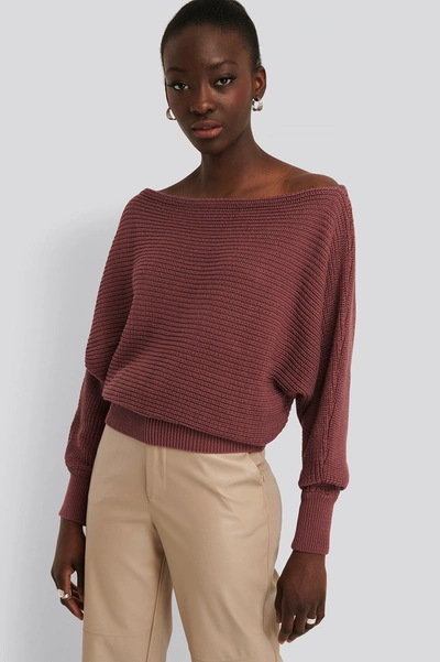 Na-kd Off Shoulder Knitted Sweater - Pink In Purple Rose