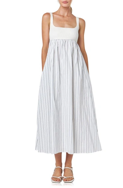 English Factory Women's Tie Back Knit Combo Striped Maxi Dress In Off White/navy