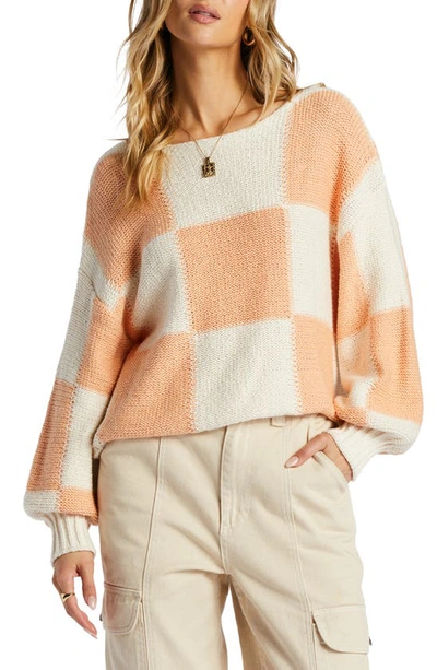 Billabong Juniors' Cotton Check Please Knit Sweater In Light Melon