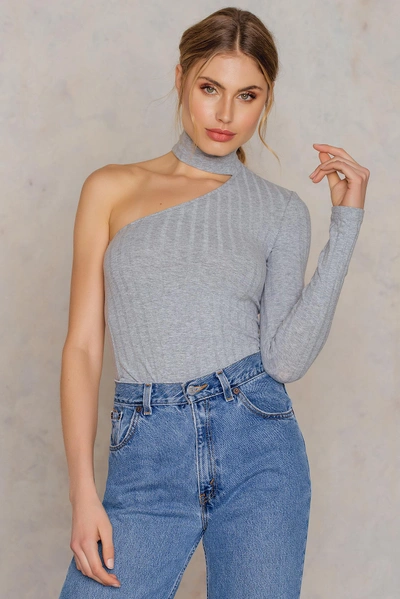 Tranloev Rib One Shoulder High Neck Top - Grey