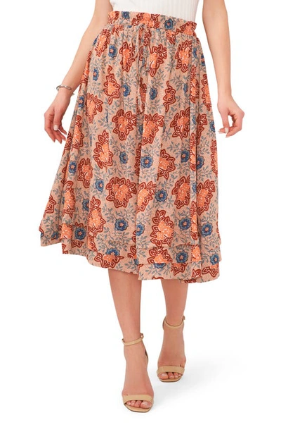 1.state Women's Printed Drawstring-tie Midi Skirt In Mauve Coral
