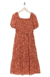 Lucky Brand Smocked Tiered Midi Dress In Dk Rust Medallion