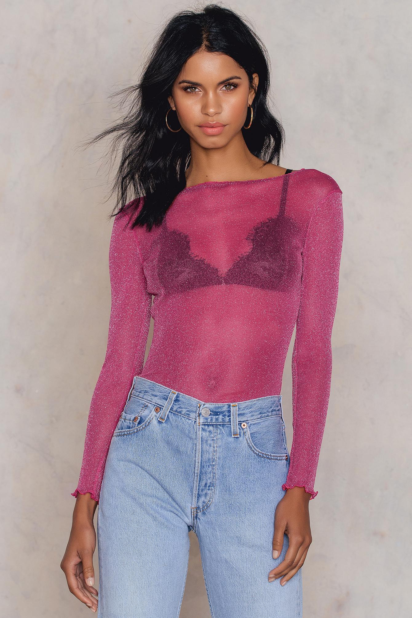 pink glitter mesh top