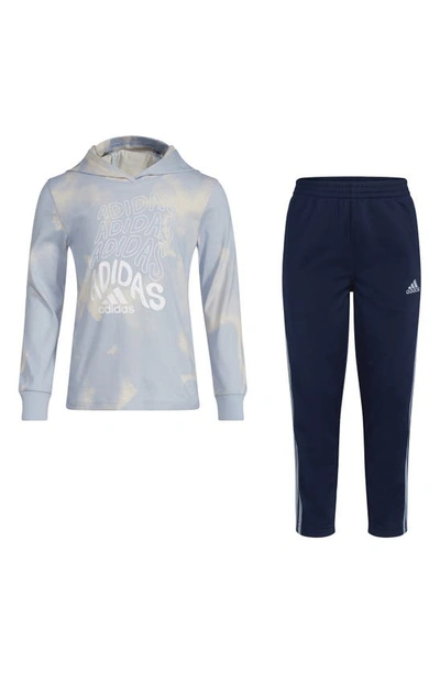 Adidas Originals Kids' Logo Hooded T-shirt & Track Pants Set In Wonder Blue