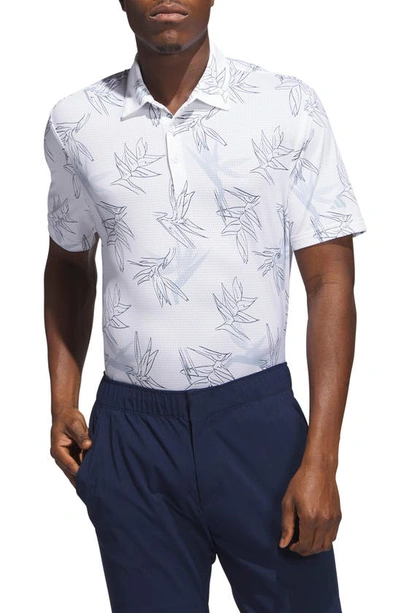 Adidas Golf Oasis Floral Mesh Golf Polo In White