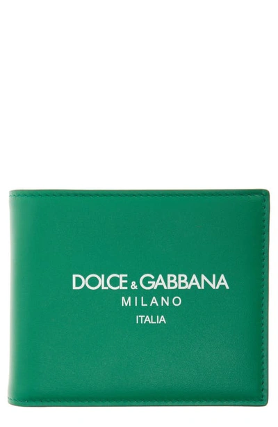 Dolce & Gabbana Logo Leather Bifold Wallet In Green Logo