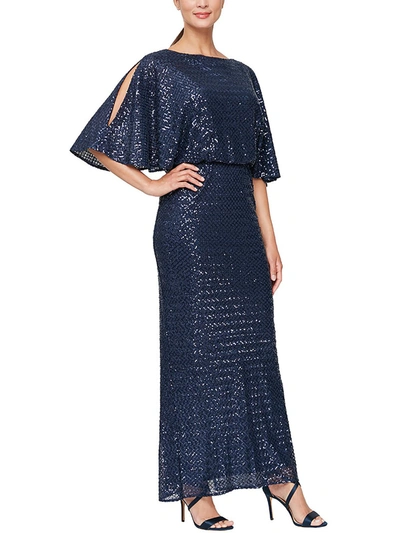 Alex Evenings Womens Sequined Maxi Evening Dress In Blue