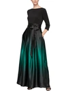 Slny Petites Womens Satin Ombre Evening Dress In Black/green