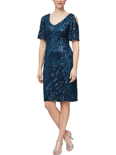 Alex Evenings Womens E Mesh Cocktail And Party Dress In Blue