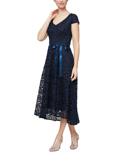 Alex Evenings Womens Metallic Midi Cocktail And Party Dress In Blue