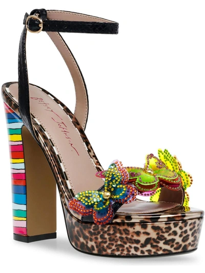 Betsey Johnson Noemi Womens Faux Leather Rhinestone Platform Sandals In Multi