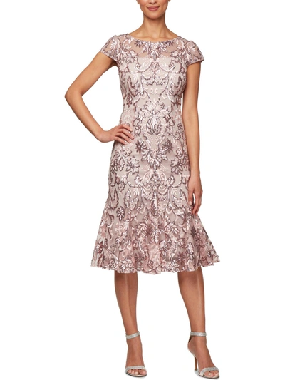 Alex Evenings Petites Womens Sequined Flounce Cocktail Dress In Pink