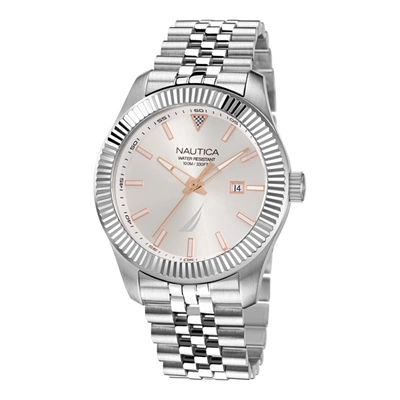 Nautica Mens Stainless Steel 3-hand Watch In Silver