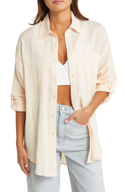 Rip Curl Premium Linen Button-up Blouse In Light Peach