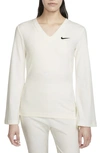 Nike Sportswear Rib Jersey Long Sleeve V-neck Top In Sail/ Black