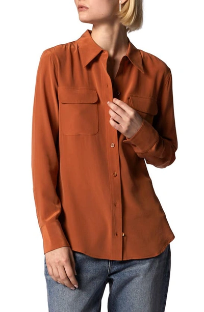 Equipment Signature Slim Fit Silk Button-up Shirt In Russet Clay