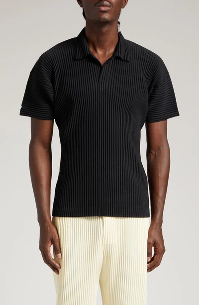 Issey Miyake Basics Pleated Polo In Black