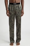 Tom Ford Floral Print Stretch Silk Pajama Pants In Dark Green