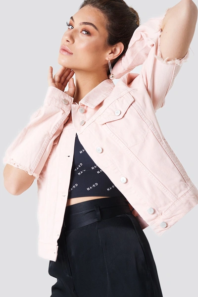 Na-kd Cut Out Sleeve Denim Jacket Pink In Light Pink