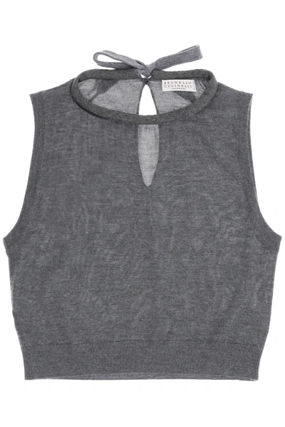 Brunello Cucinelli Cashmere And Silk Vest In Piombo (grey)