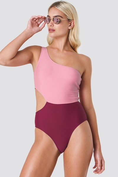 Na-kd One Shoulder Block Swimsuit - Pink In Pink Combo