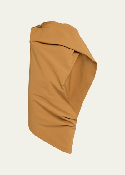 Issey Miyake Canopy Asymmetric Draped Short Dress In Brown