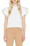 Frame Cotton Flounce T-shirt In Blanc